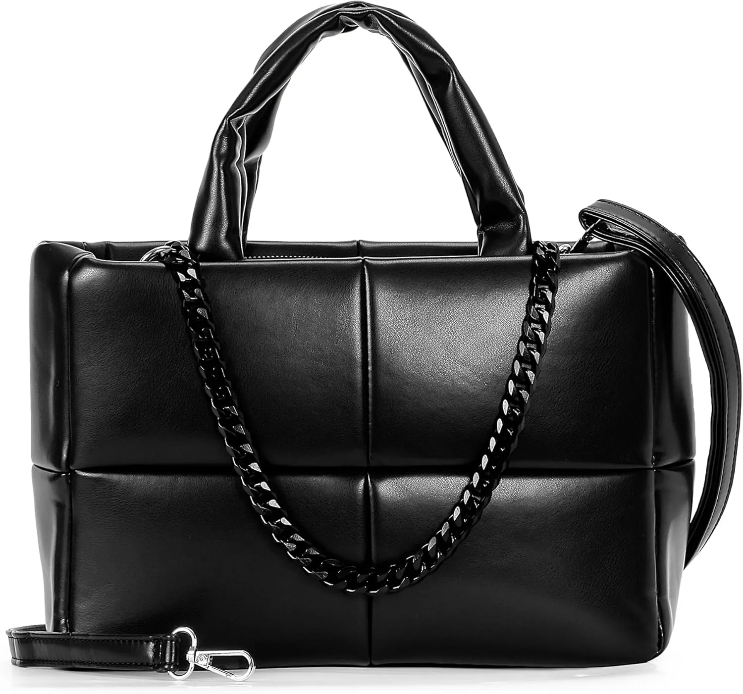Herald Puffer Tote Bag for Women, Soft PU Leather Puffy Quilted Shoulder Crossbody Purse with Adjustable Strap & Chain