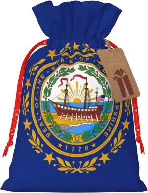 HJKTVDRQ New Hampshire State Flag Print Reusable Gifts Bags Present Wrapping Decorative Bags For Holiday,Christmas,Birthday Presents