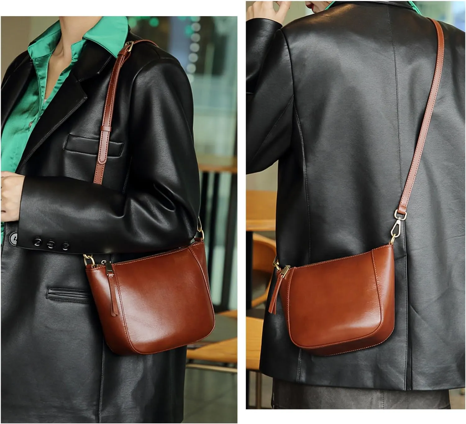 Hobo Bags for Women, Genuine Leather Crossbody Purse with Adjustable Strap, Lightweight Shoulder Bag