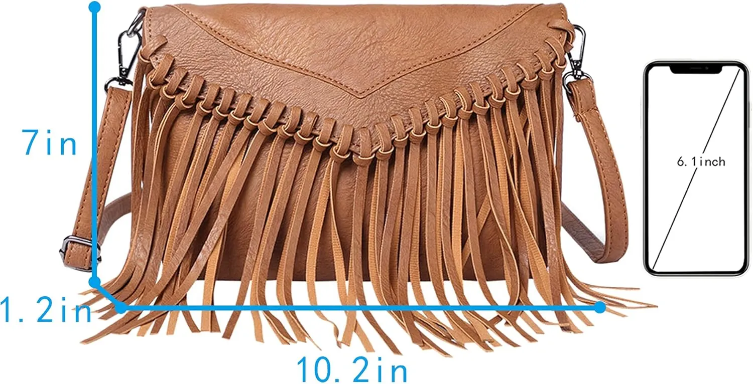 Hoce Women’s Leather Fringe Messenger Bag Large Hobo Crossbody Tassel Shoulder Bags, Gift for Mom Wife Girlfriend