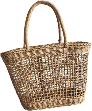 Hollow out Woven Handbag for Summer Beach Vacation Stylish Khaki Tote Bag Lightweight and Durable Design for Shopping Everyday Use for Women