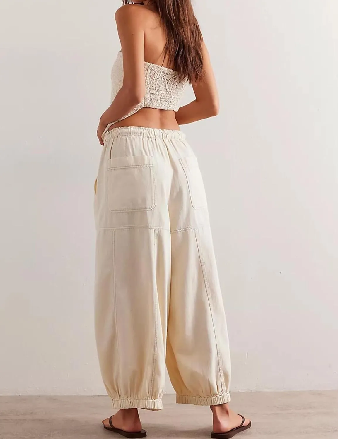 Hooever Women's Wide Leg Jeans Baggy Boyfriend Elastic Hem Denim Pants with Drawstring Waist