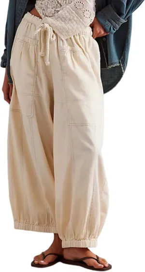 Hooever Women's Wide Leg Jeans Baggy Boyfriend Elastic Hem Denim Pants with Drawstring Waist