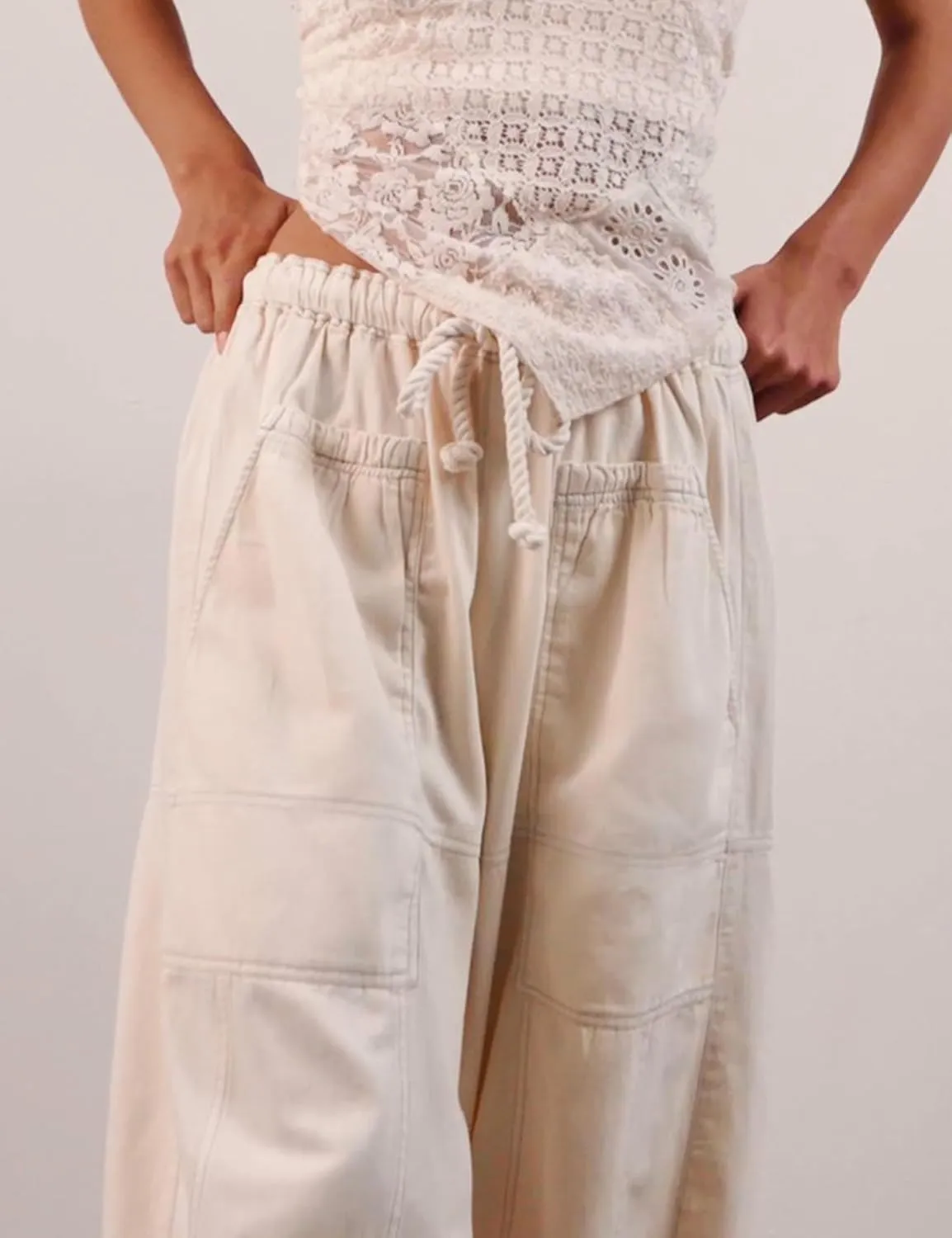 Hooever Women's Wide Leg Jeans Baggy Boyfriend Elastic Hem Denim Pants with Drawstring Waist