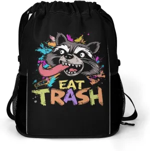 Hooligan Raccoon Eat Garbage Drawstring Backpack String Bag Sports Gym Sackpack with Side Pocket Shoes Compartment