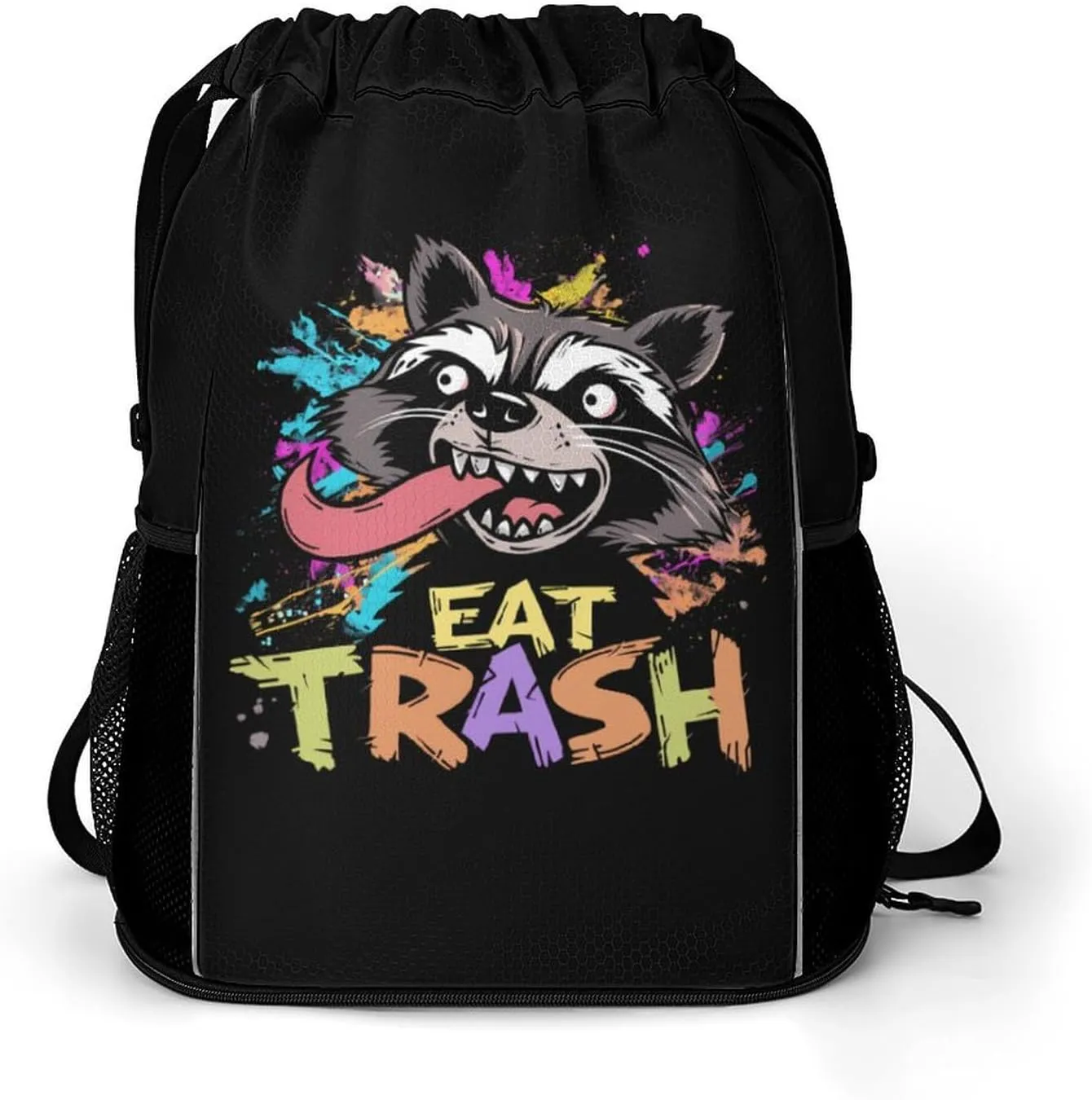 Hooligan Raccoon Eat Garbage Drawstring Backpack String Bag Sports Gym Sackpack with Side Pocket Shoes Compartment