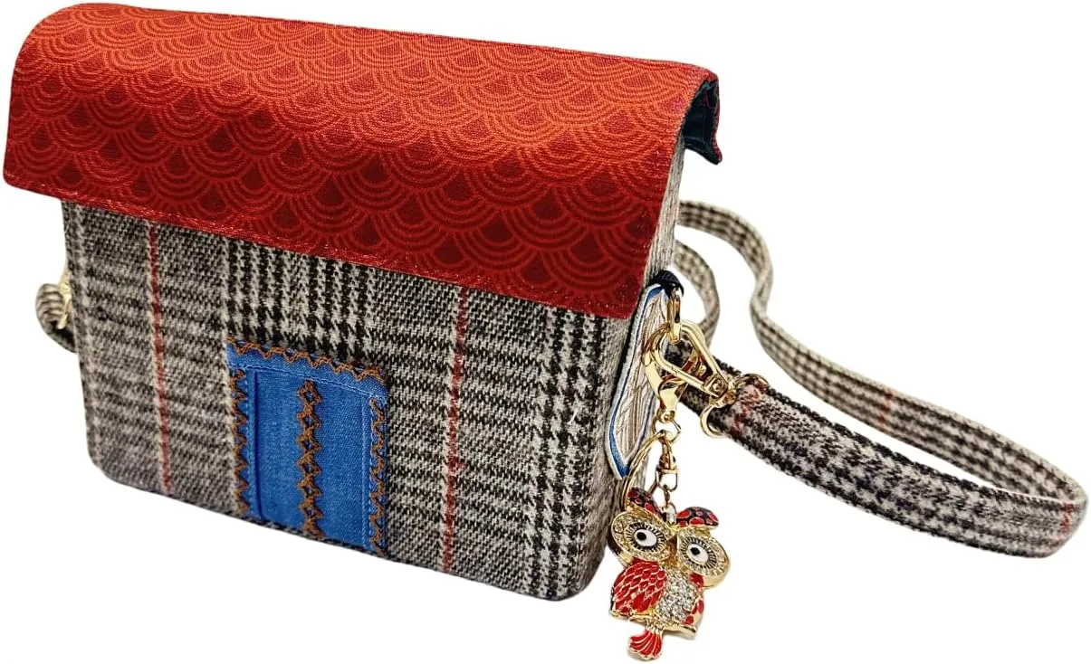 House Shape Crossbody Bag for Women, Retro and Cute Messenger Bag Cellphone Purse Shoulder Bag (Checkered Pattern)