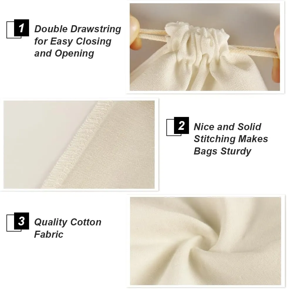 HRX Package 20pcs Muslin Bags 8x10 inches, Cotton Drawstring Bag Fabric Gift Pouches Sachet for Jewelry Party Favors Wrapping DIY