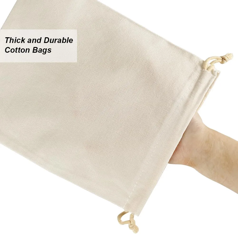 HRX Package 20pcs Muslin Bags 8x10 inches, Cotton Drawstring Bag Fabric Gift Pouches Sachet for Jewelry Party Favors Wrapping DIY