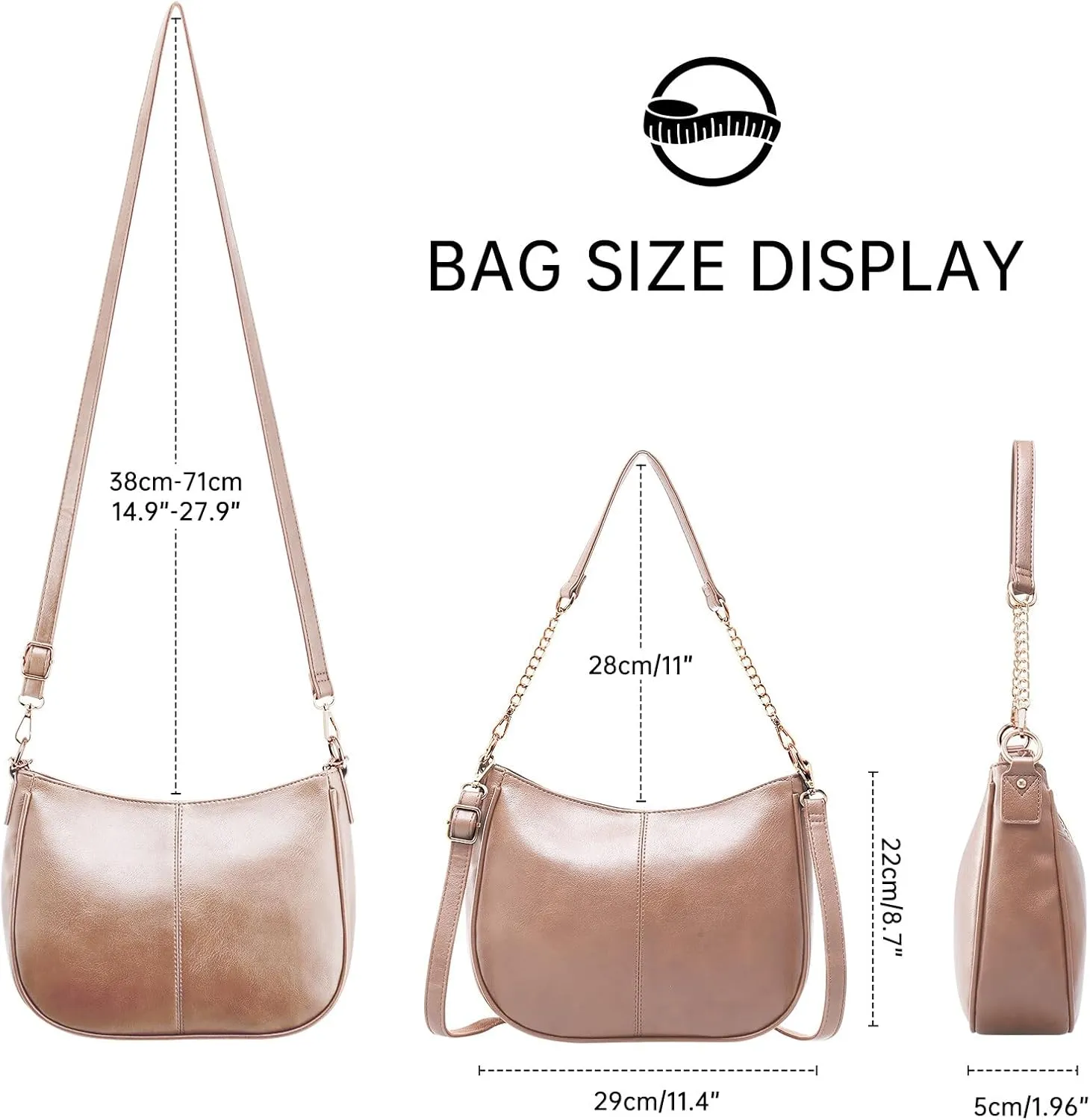 HUA ANGEL Crossbody Bags for Women Vegan Leather Tote Shoulder Bag with Two Strap Ladies Fashion Travel Shoulder Hobo Handbag