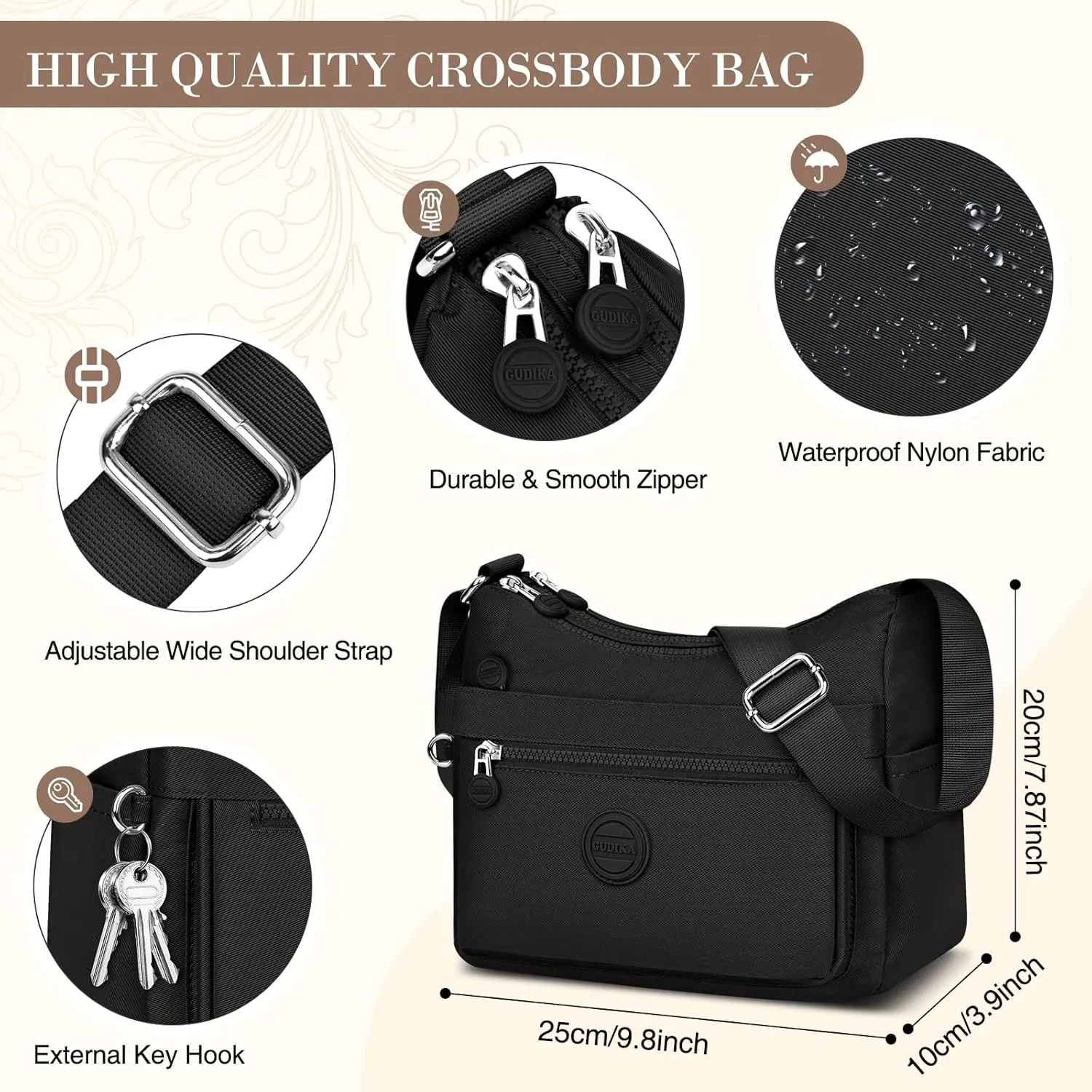 HUANLANG Nylon Crossbody Bags for Women Large Lightweight Travel Purse Women's Pocketbooks Multi Pocket Shoulder Bag