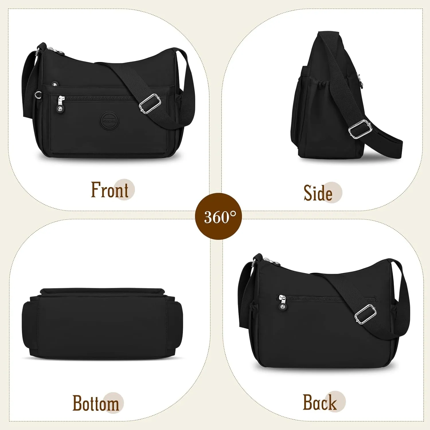 HUANLANG Nylon Crossbody Bags for Women Large Lightweight Travel Purse Women's Pocketbooks Multi Pocket Shoulder Bag