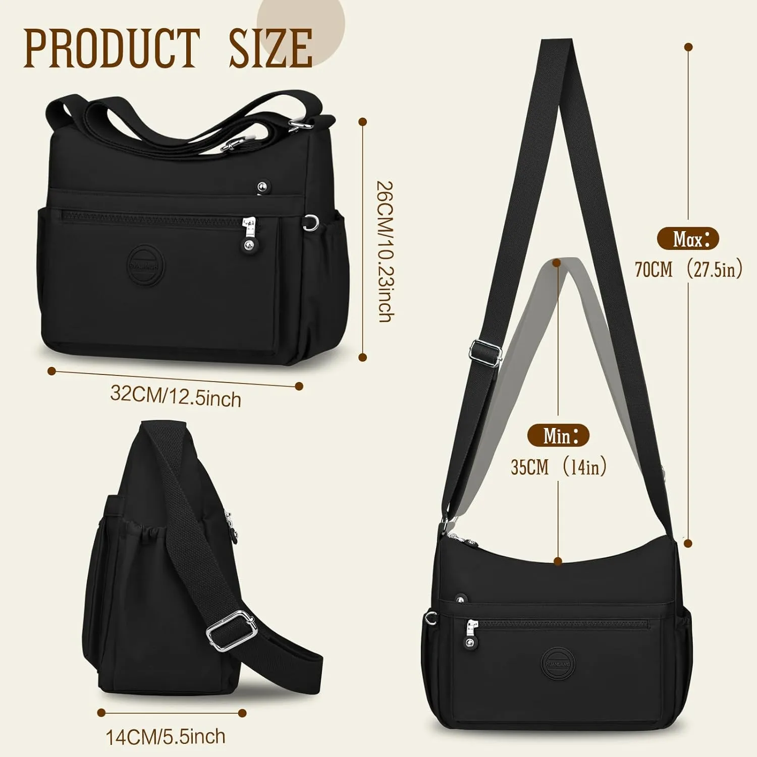 HUANLANG Nylon Crossbody Bags for Women Large Lightweight Travel Purse Women's Pocketbooks Multi Pocket Shoulder Bag