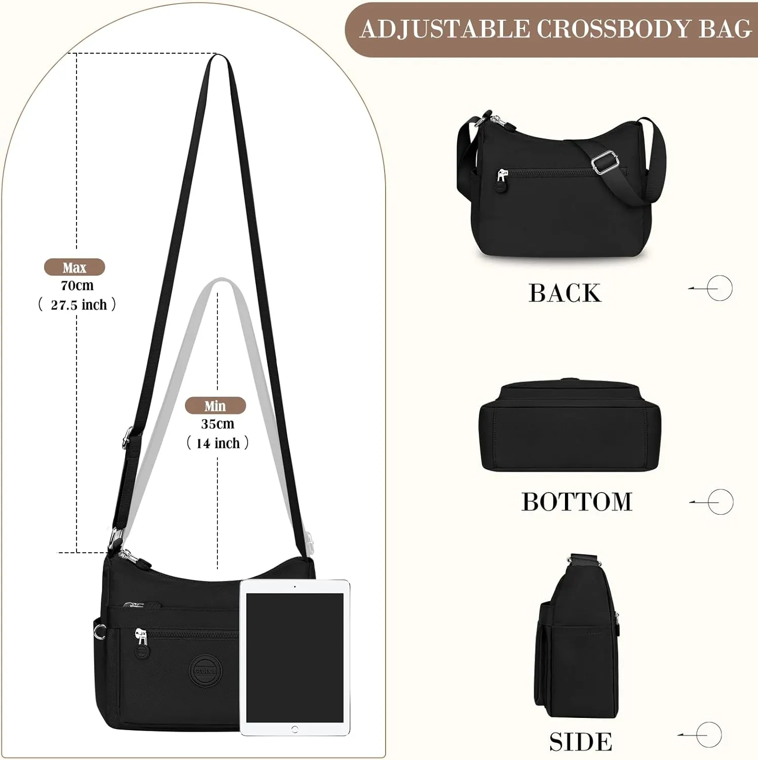 HUANLANG Nylon Crossbody Bags for Women Large Lightweight Travel Purse Women's Pocketbooks Multi Pocket Shoulder Bag