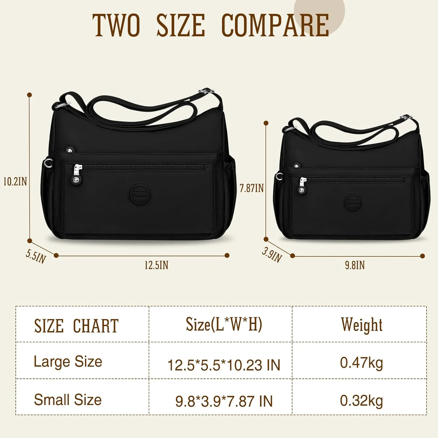 HUANLANG Nylon Crossbody Bags for Women Large Lightweight Travel Purse Women's Pocketbooks Multi Pocket Shoulder Bag