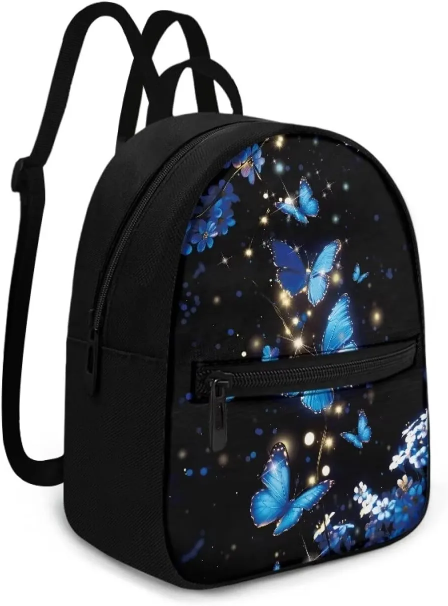 HUGS IDEA Blue Butterfly Backpack for Women Cell Phone Backpack Small Travel Backpack Womens Shoulder Bag Mini Daypack for Travel Party Casual Makeup Backpack for Girls