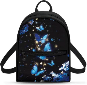 HUGS IDEA Blue Butterfly Backpack for Women Cell Phone Backpack Small Travel Backpack Womens Shoulder Bag Mini Daypack for Travel Party Casual Makeup Backpack for Girls