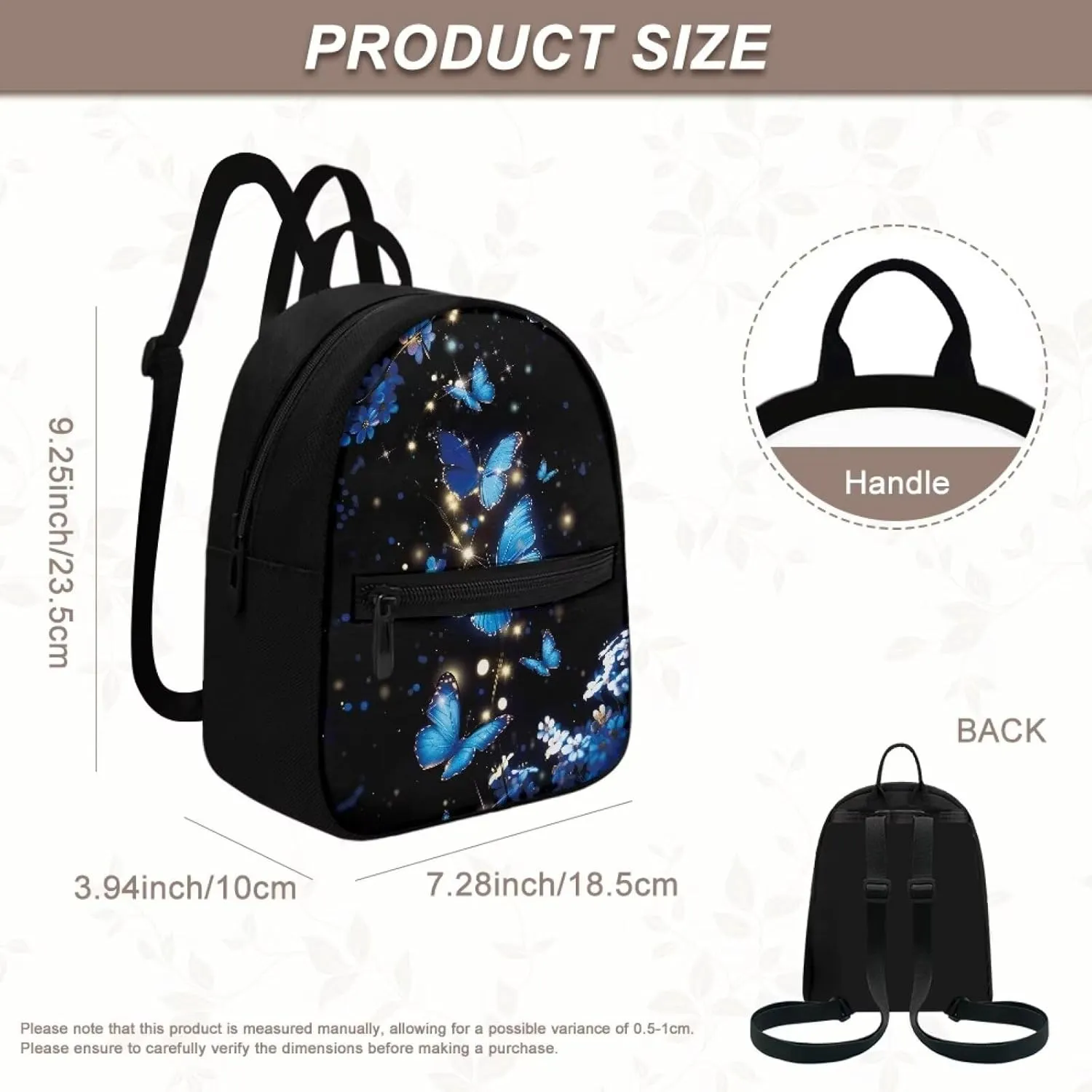 HUGS IDEA Blue Butterfly Backpack for Women Cell Phone Backpack Small Travel Backpack Womens Shoulder Bag Mini Daypack for Travel Party Casual Makeup Backpack for Girls