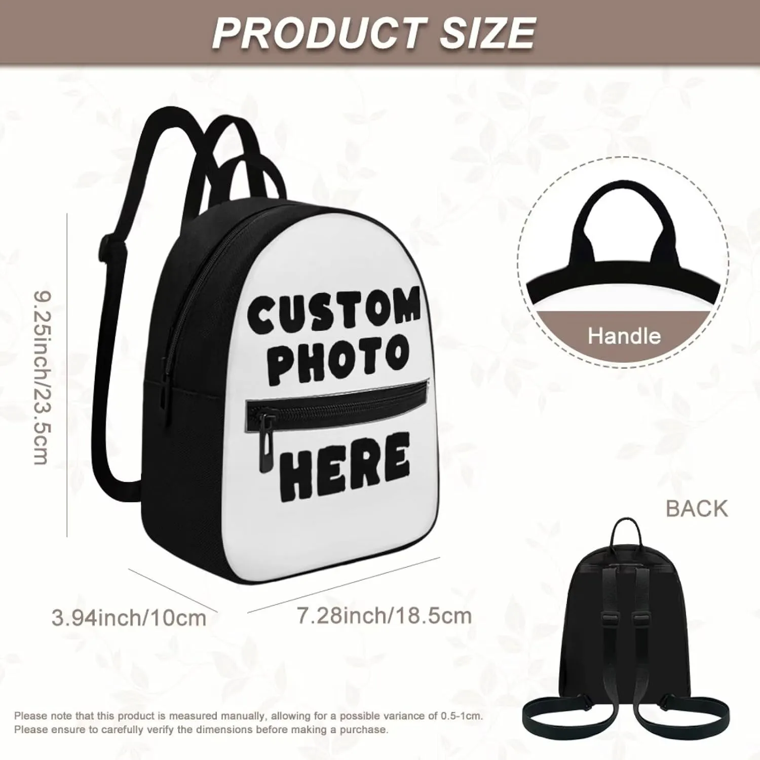 HUGS IDEA Custom Backpack for Women Add Your Image Custom Mini Backpack for Work Fashion Cell Phone Backpack for Women Custom Birthday Gifts for Women Teen Girls