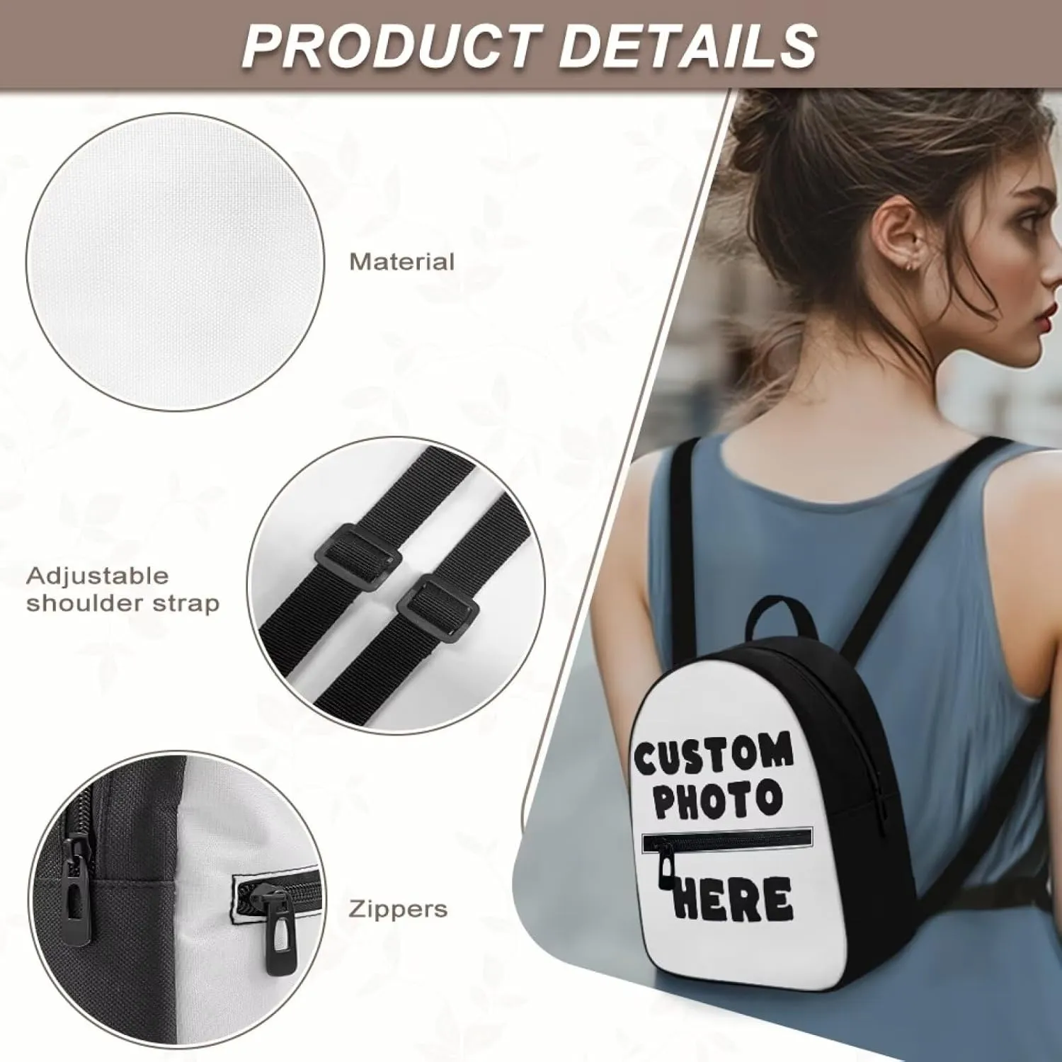 HUGS IDEA Custom Backpack for Women Add Your Image Custom Mini Backpack for Work Fashion Cell Phone Backpack for Women Custom Birthday Gifts for Women Teen Girls
