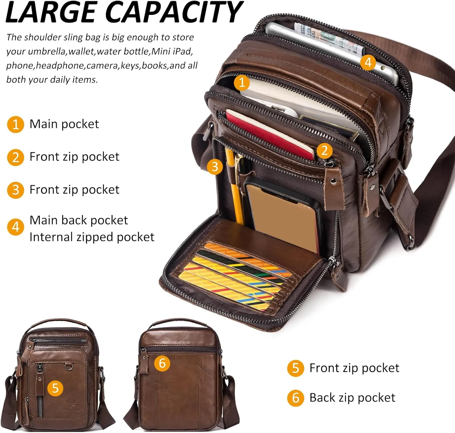 HUMERPAUL Messenger Bag for Men, Man Bag Genuine Leather Crossbody Shoulder Bag Handbag Satchel Bags for Work Travel
