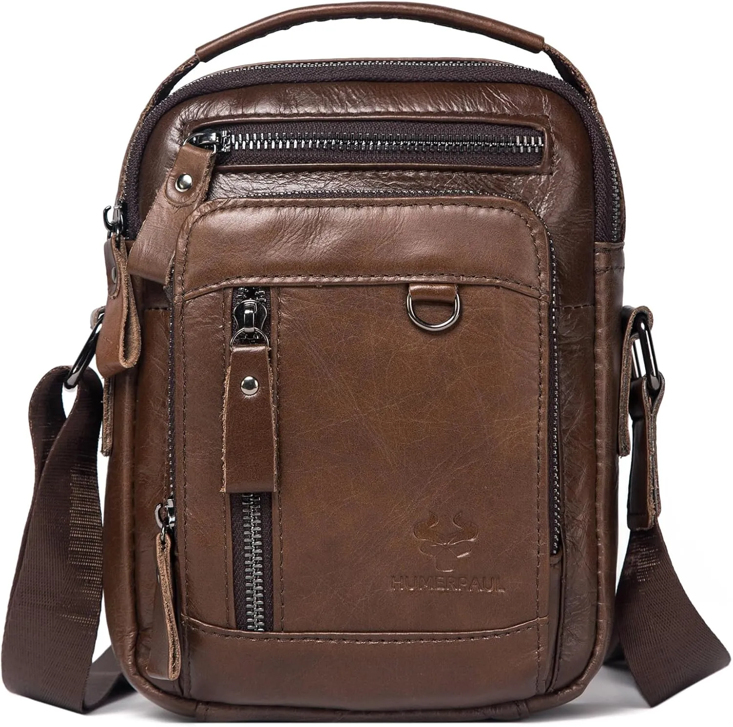 HUMERPAUL Messenger Bag for Men, Man Bag Genuine Leather Crossbody Shoulder Bag Handbag Satchel Bags for Work Travel