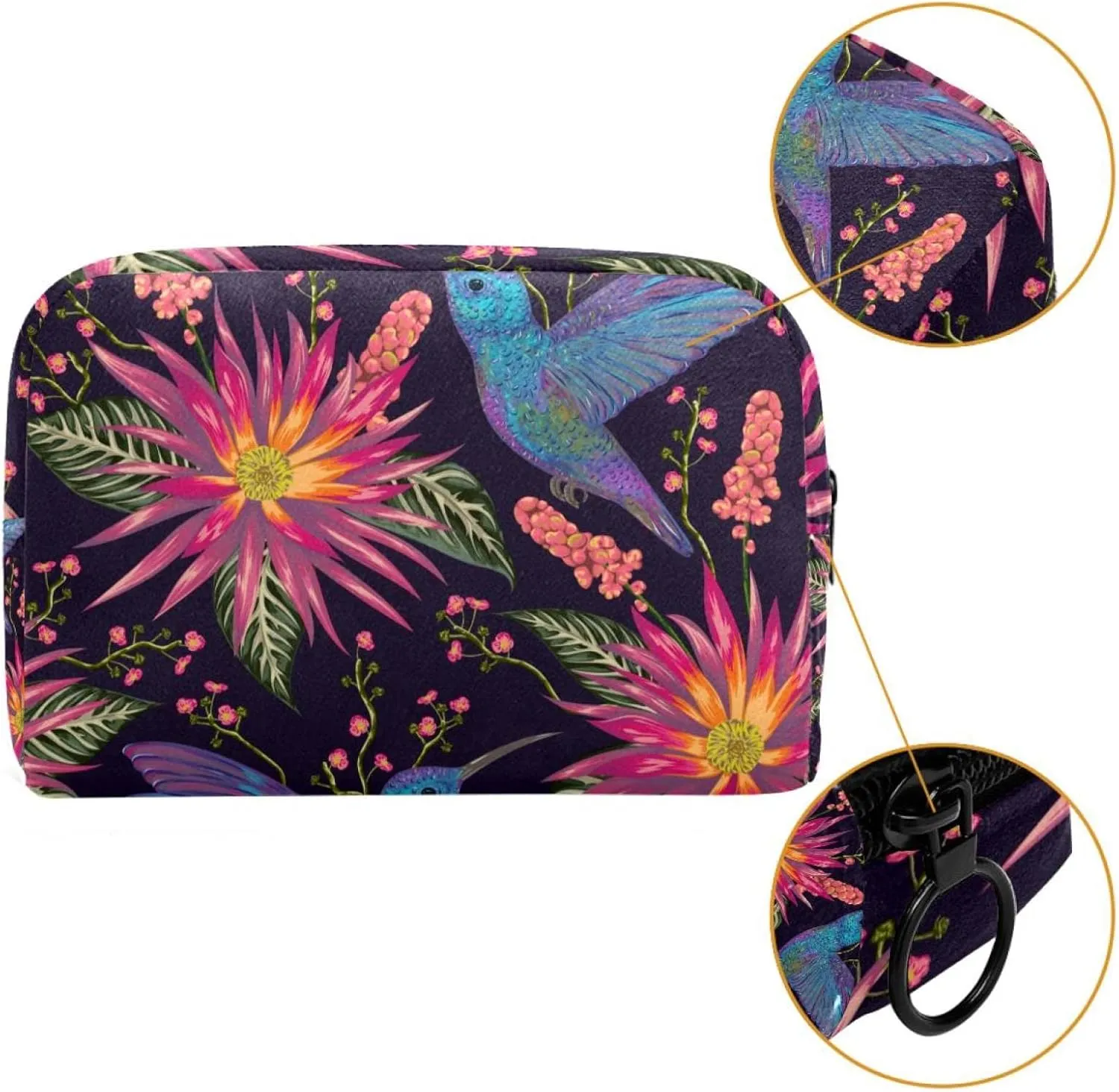 Hummingbird Tropical Red Flowers Cosmetic Makeup Bags, Small Travel Zipper Pouch Portable Toiletry Bag Makeup Organizer for Women Teen Girls