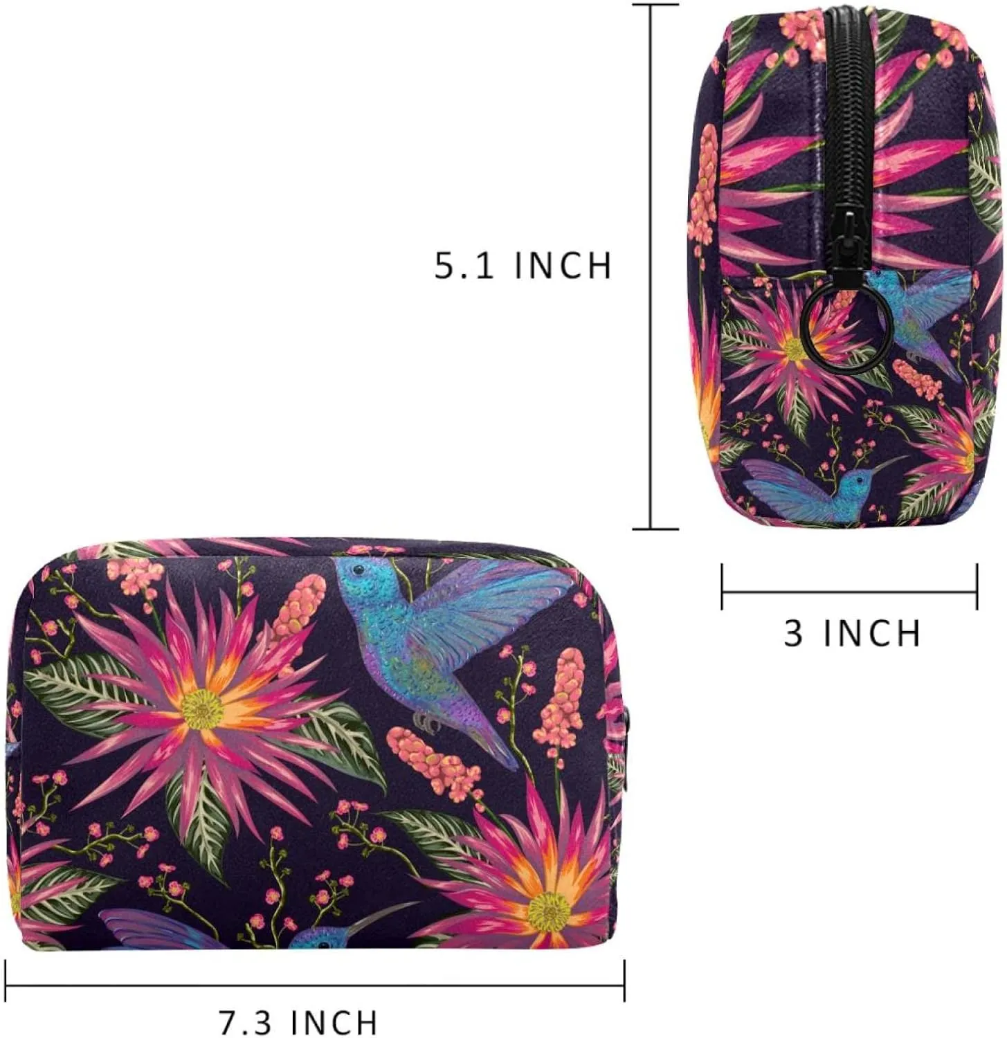 Hummingbird Tropical Red Flowers Cosmetic Makeup Bags, Small Travel Zipper Pouch Portable Toiletry Bag Makeup Organizer for Women Teen Girls