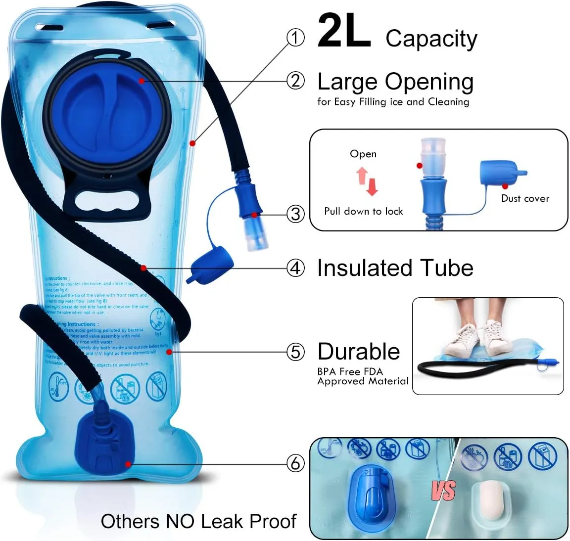 Hydration Pack, Insulated Hydration Backpack with 2L BPA Free Water Bladder and Storage, Hiking Backpack for Men, Women, Kids for Running, Cycling, Camping - Keep Liquid Cool up to 5 Hours