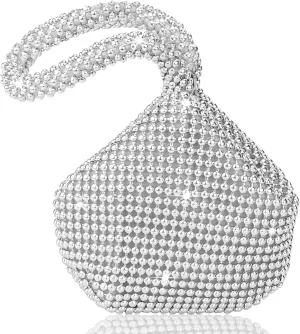 Hysagtek Silver Purse for Women, Small Silver Rhinestone Purse Sparkly Bag, Sparkly Purses for Women Mini Size
