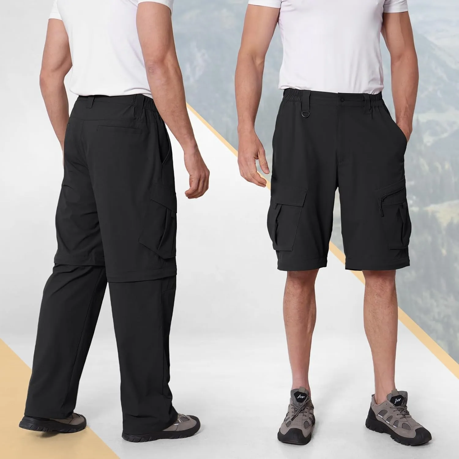 IGOLUMON Mens Hiking Pants Convertible Quick Dry Cargo Pants Water Resistant Lightweight Zip Off Outdoor Pants with 6 Pockets