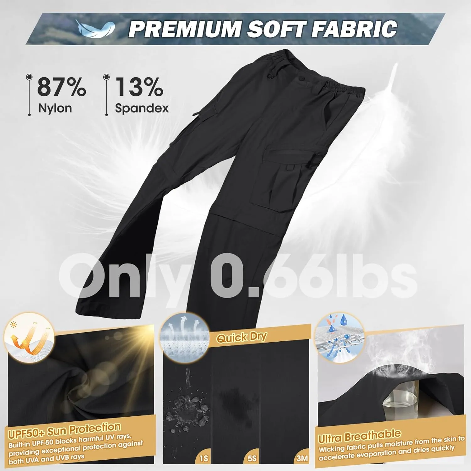 IGOLUMON Mens Hiking Pants Convertible Quick Dry Cargo Pants Water Resistant Lightweight Zip Off Outdoor Pants with 6 Pockets
