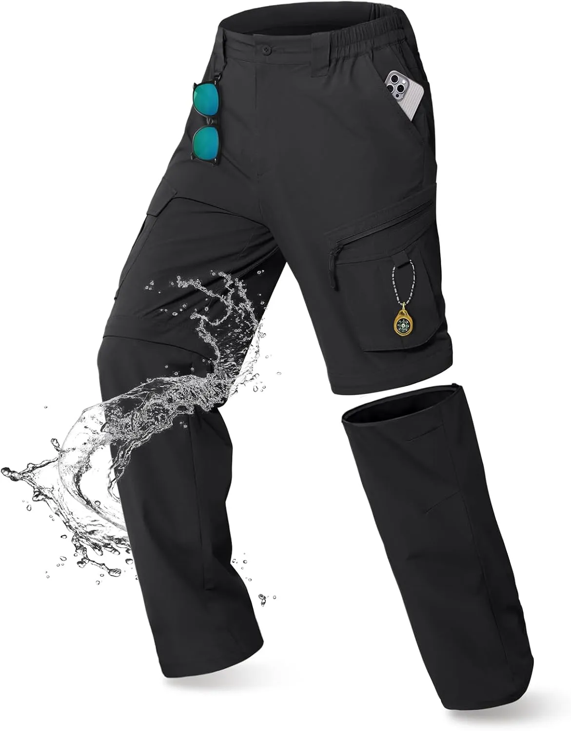 IGOLUMON Mens Hiking Pants Convertible Quick Dry Cargo Pants Water Resistant Lightweight Zip Off Outdoor Pants with 6 Pockets