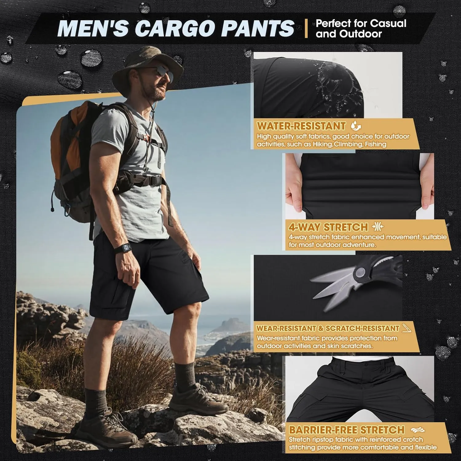 IGOLUMON Mens Hiking Pants Convertible Quick Dry Cargo Pants Water Resistant Lightweight Zip Off Outdoor Pants with 6 Pockets
