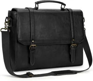 IGOLUMON Messenger Bag for Men 15.6 inch Vintage Leather Waterproof Laptop Briefcase for Men Large Computer Laptop Bag Leather Satchel Bag Retro Shoulder Bag for Office Business Travel College, Black