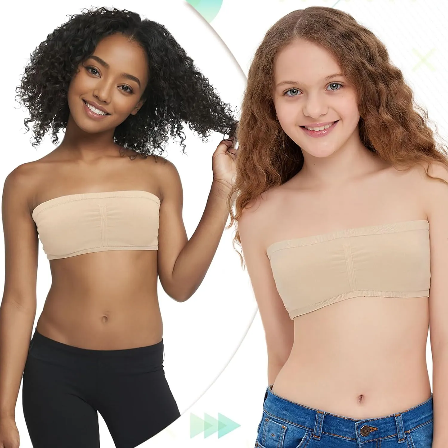 iMucci Girls Bandeau Bra Seamless Clear Strap Training Bras for Girls Sports Tube Top with Adjustable Clear Straps 7-16Y
