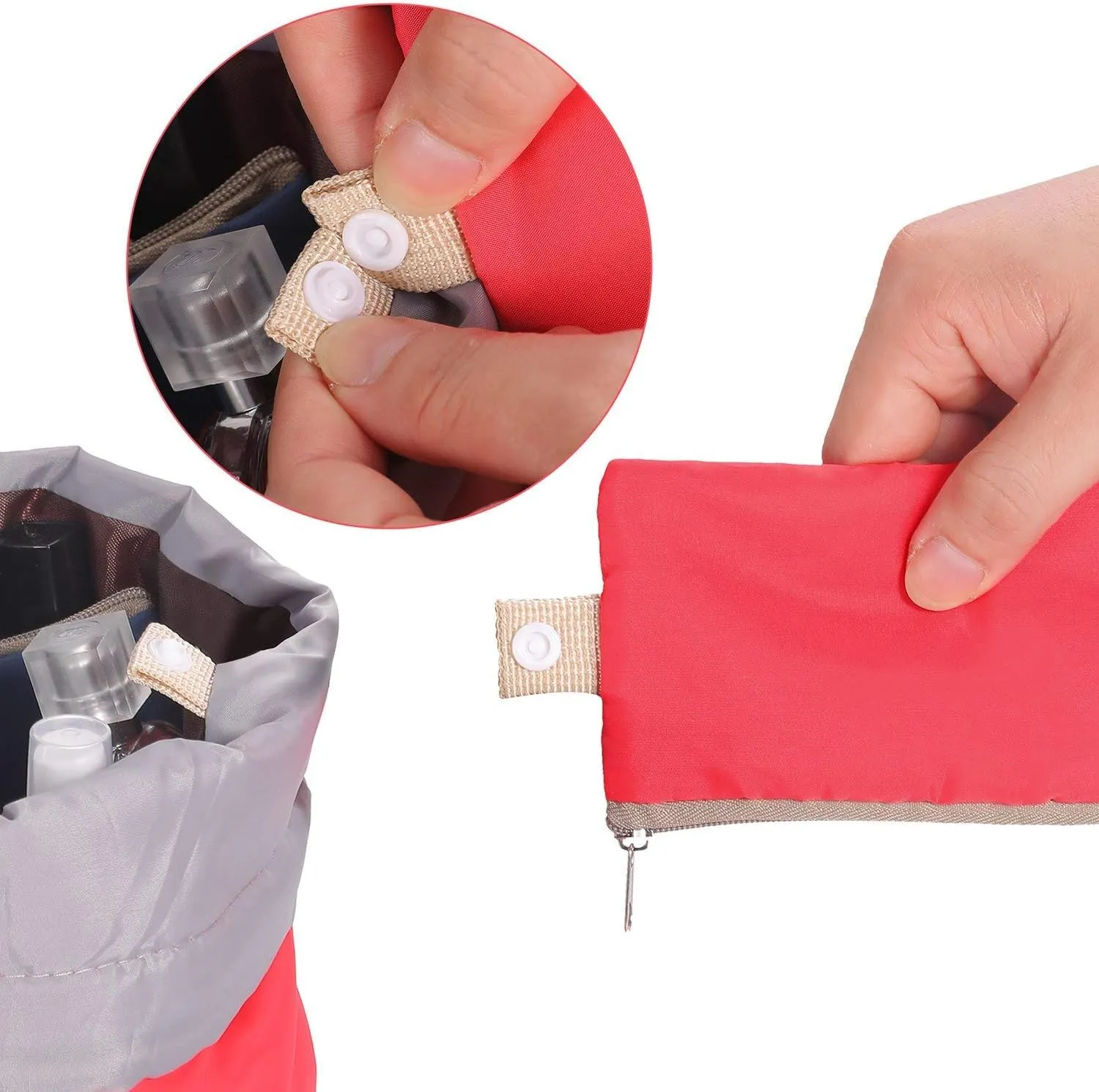 INVODA Makeup Bags Portable Drawstring Cosmetic Bag for Women Foldable Large Travel Toiletry Organizer Bag (Pink Red Green Blue)