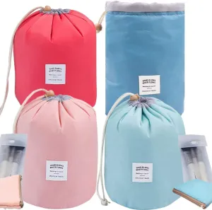 INVODA Makeup Bags Portable Drawstring Cosmetic Bag for Women Foldable Large Travel Toiletry Organizer Bag (Pink Red Green Blue)