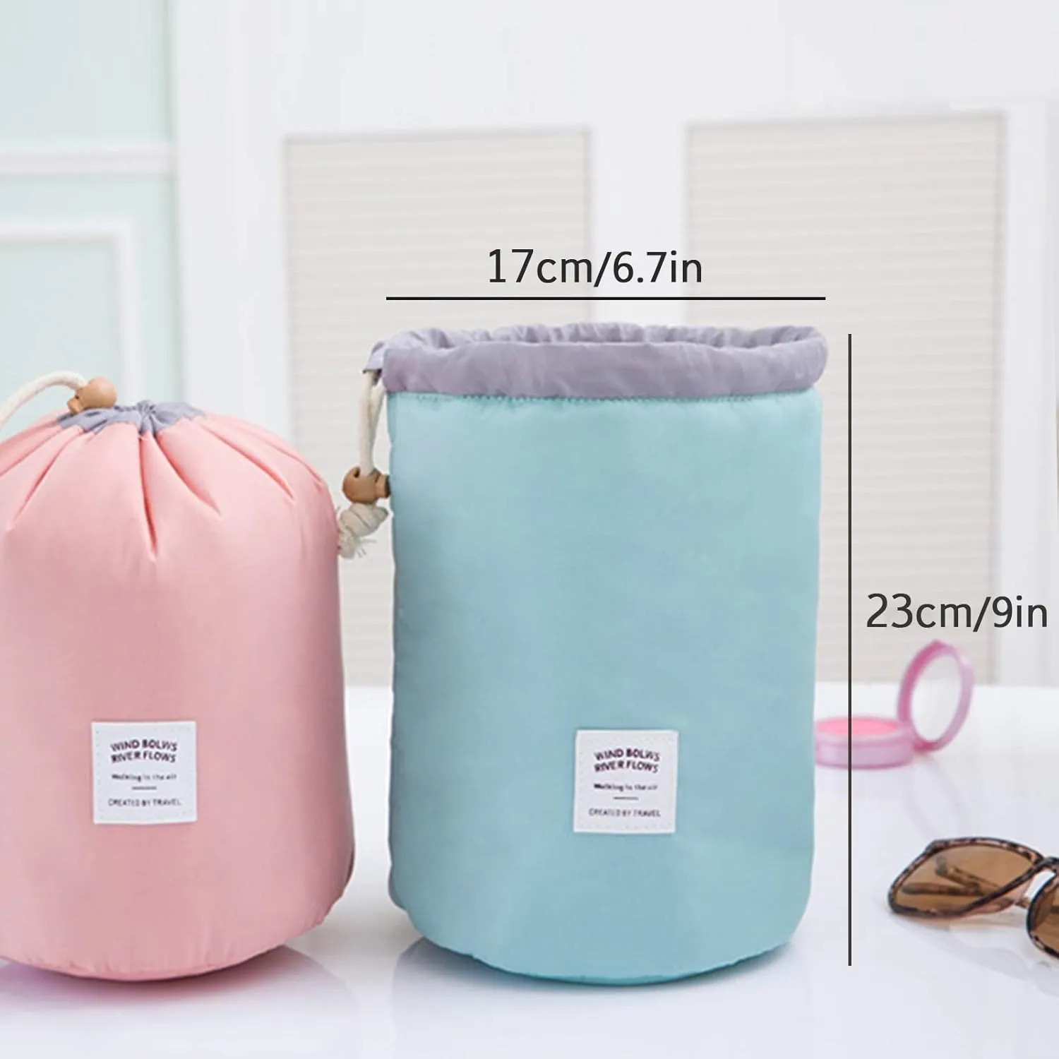 INVODA Makeup Bags Portable Drawstring Cosmetic Bag for Women Foldable Large Travel Toiletry Organizer Bag (Pink Red Green Blue)