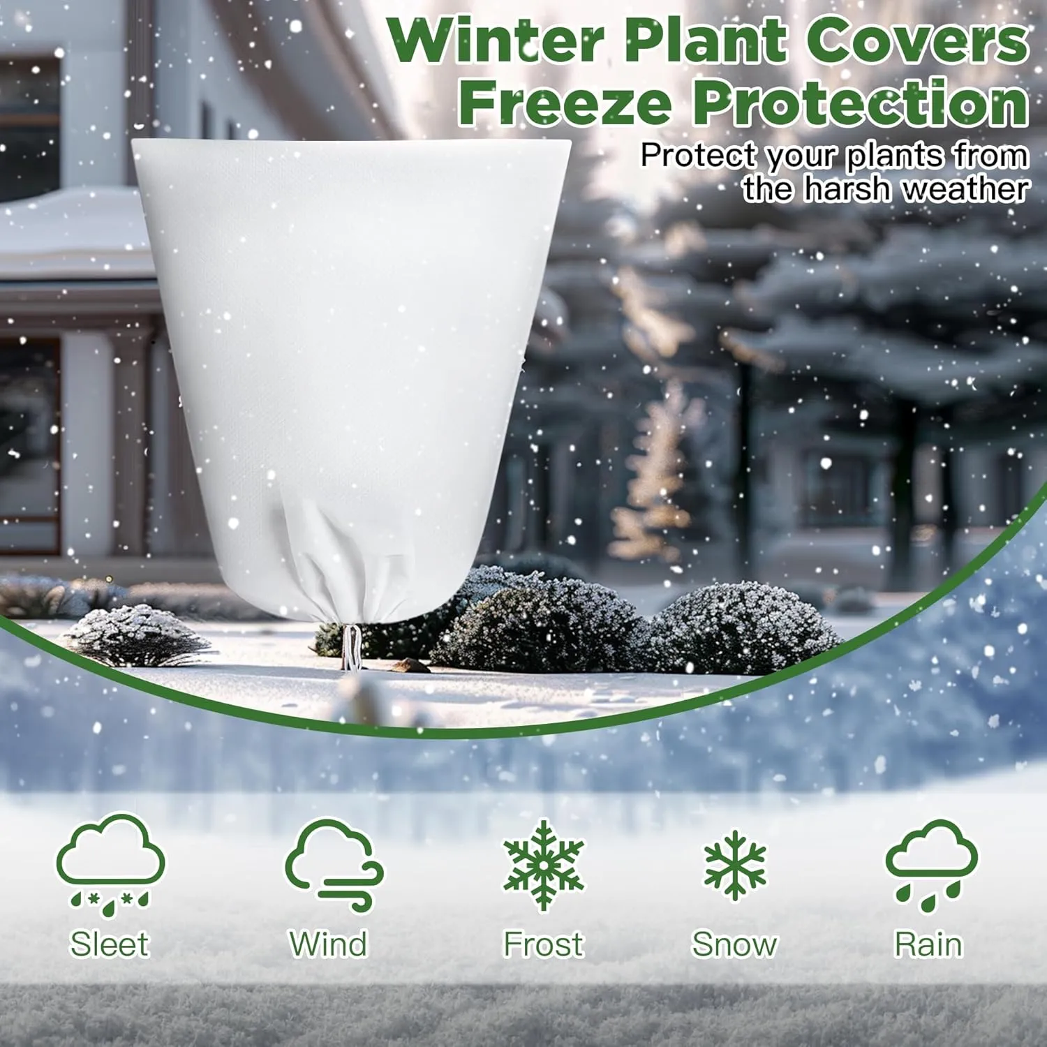 IPOW 4PCS Plant Covers Freeze Protection 47.3'' x 70.9", 3.17oz/yd² Thicken Plants Cover for Winter, Reusable Tree Frost Protection Covers Drawstring Bag with Zipper for Cold Winter Plants Protection