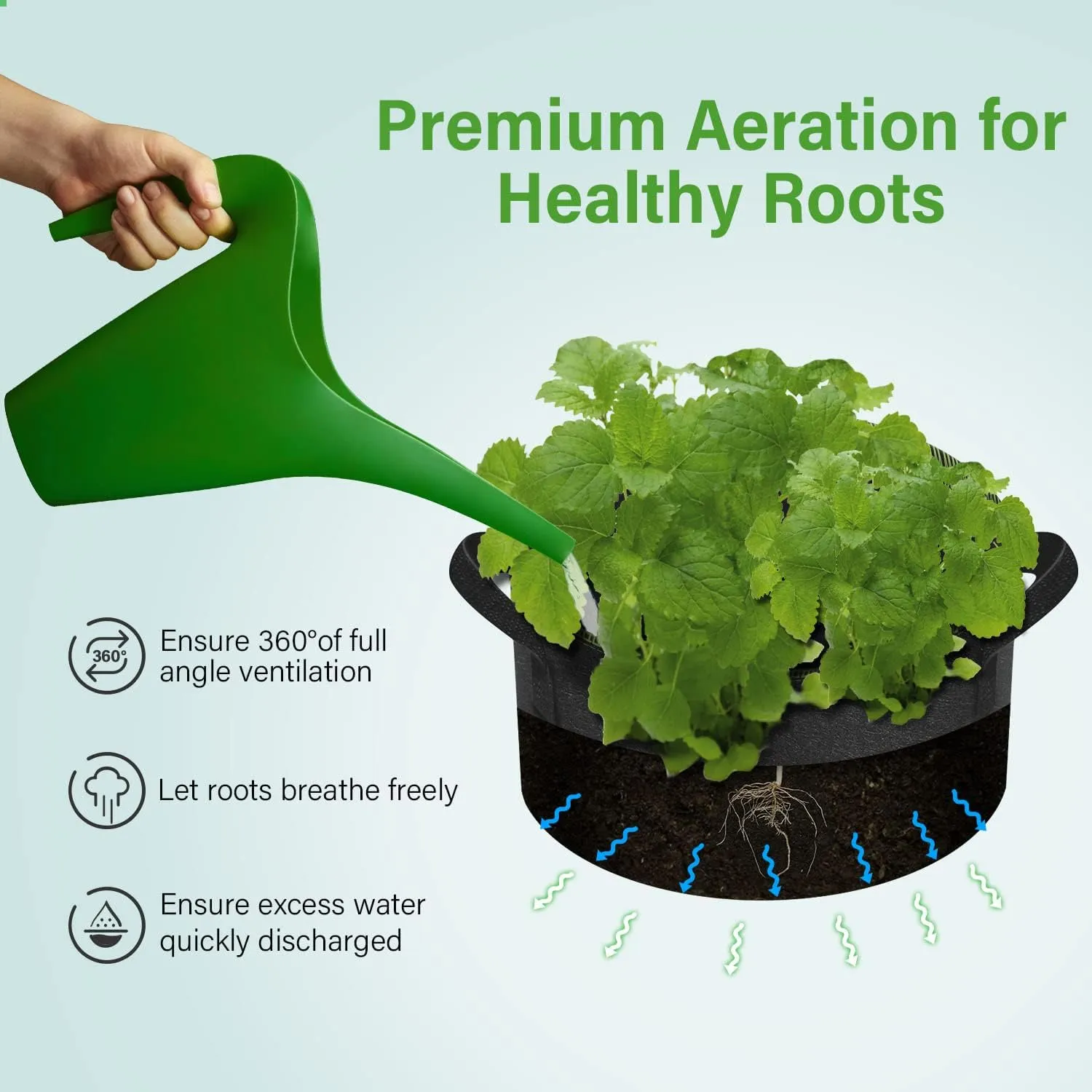 iPower 5-Gallon 10-Pack Grow Bag Thickened Nonwoven Fabric Pots Heavy Duty Aeration Container with Strap Handles for Garden and Planting Vegetable Flowers, Black with Green Stitch Sewing