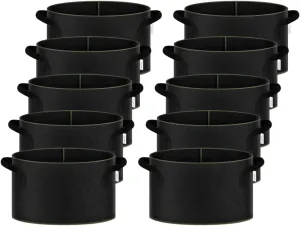 iPower 5-Gallon 10-Pack Grow Bag Thickened Nonwoven Fabric Pots Heavy Duty Aeration Container with Strap Handles for Garden and Planting Vegetable Flowers, Black with Green Stitch Sewing