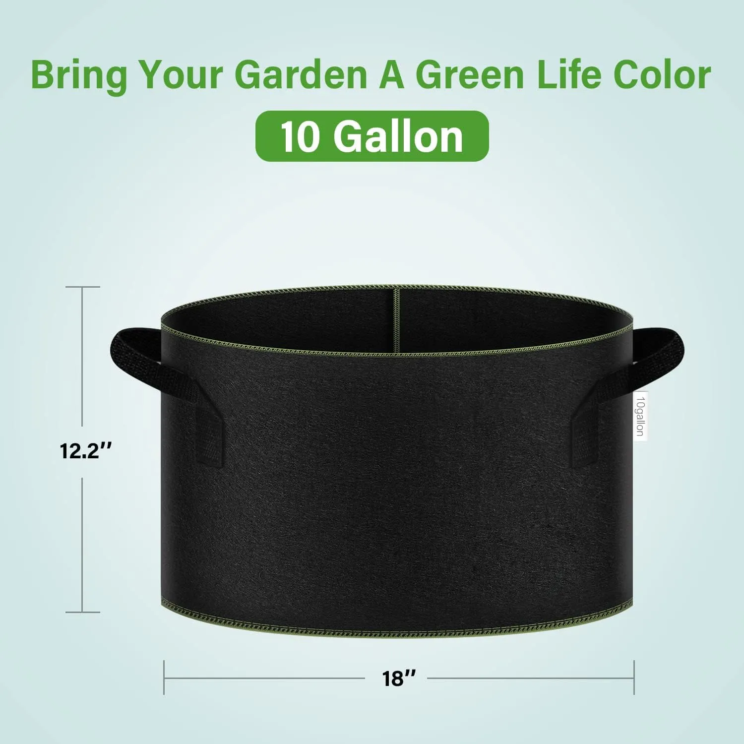 iPower 5-Gallon 10-Pack Grow Bag Thickened Nonwoven Fabric Pots Heavy Duty Aeration Container with Strap Handles for Garden and Planting Vegetable Flowers, Black with Green Stitch Sewing