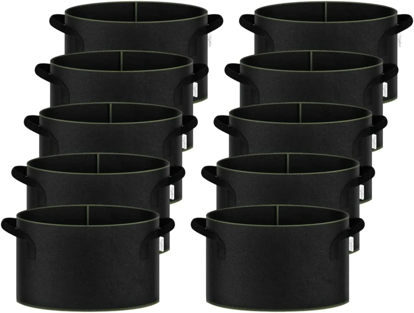 iPower 5-Gallon 10-Pack Grow Bag Thickened Nonwoven Fabric Pots Heavy Duty Aeration Container with Strap Handles for Garden and Planting Vegetable Flowers, Black with Green Stitch Sewing