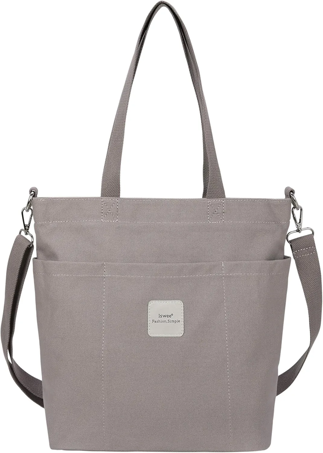 Iswee Canvas Tote Bag with Zipper Multi Pockets Tote Purse for Women Fashion Crossbody Tote Shoulder Bag Handbag Everyday Bag