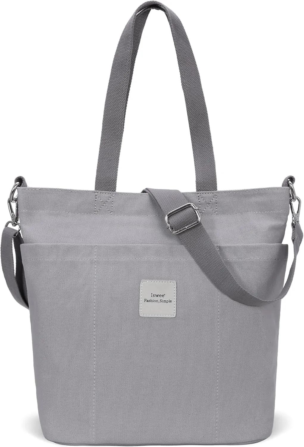 Iswee Canvas Tote Bag with Zipper Multi Pockets Tote Purse for Women Fashion Crossbody Tote Shoulder Bag Handbag Everyday Bag