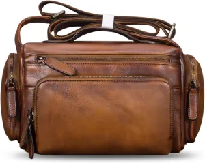 IVTG Genuine Leather Messenger Bag for Men Crossbody Shoulder Pack Satchel Casual Sling Daypack Work Business Daypack