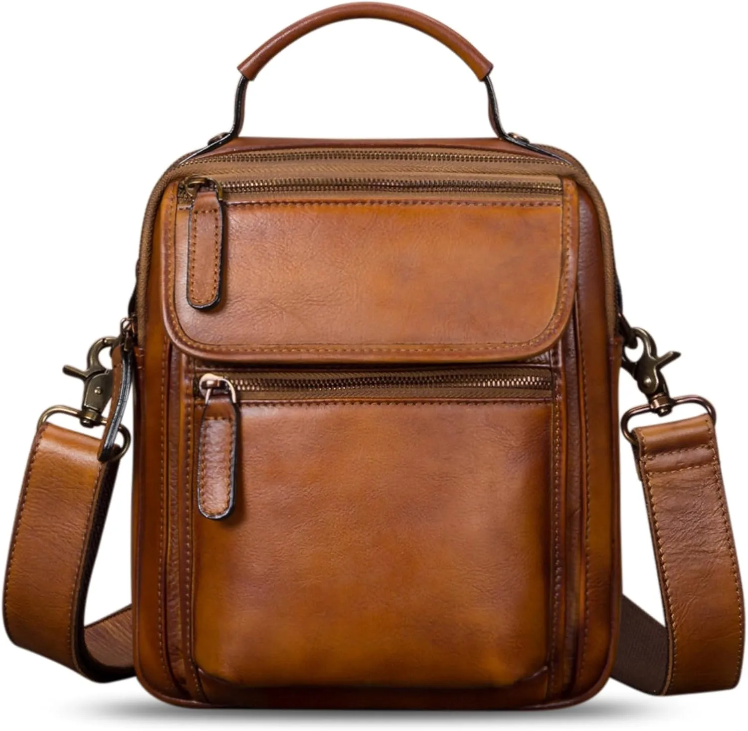IVTG Genuine Leather Messenger Bag for Men Sling Purse Crossbody Shoulder Bags Satchel for Work Business Handbags