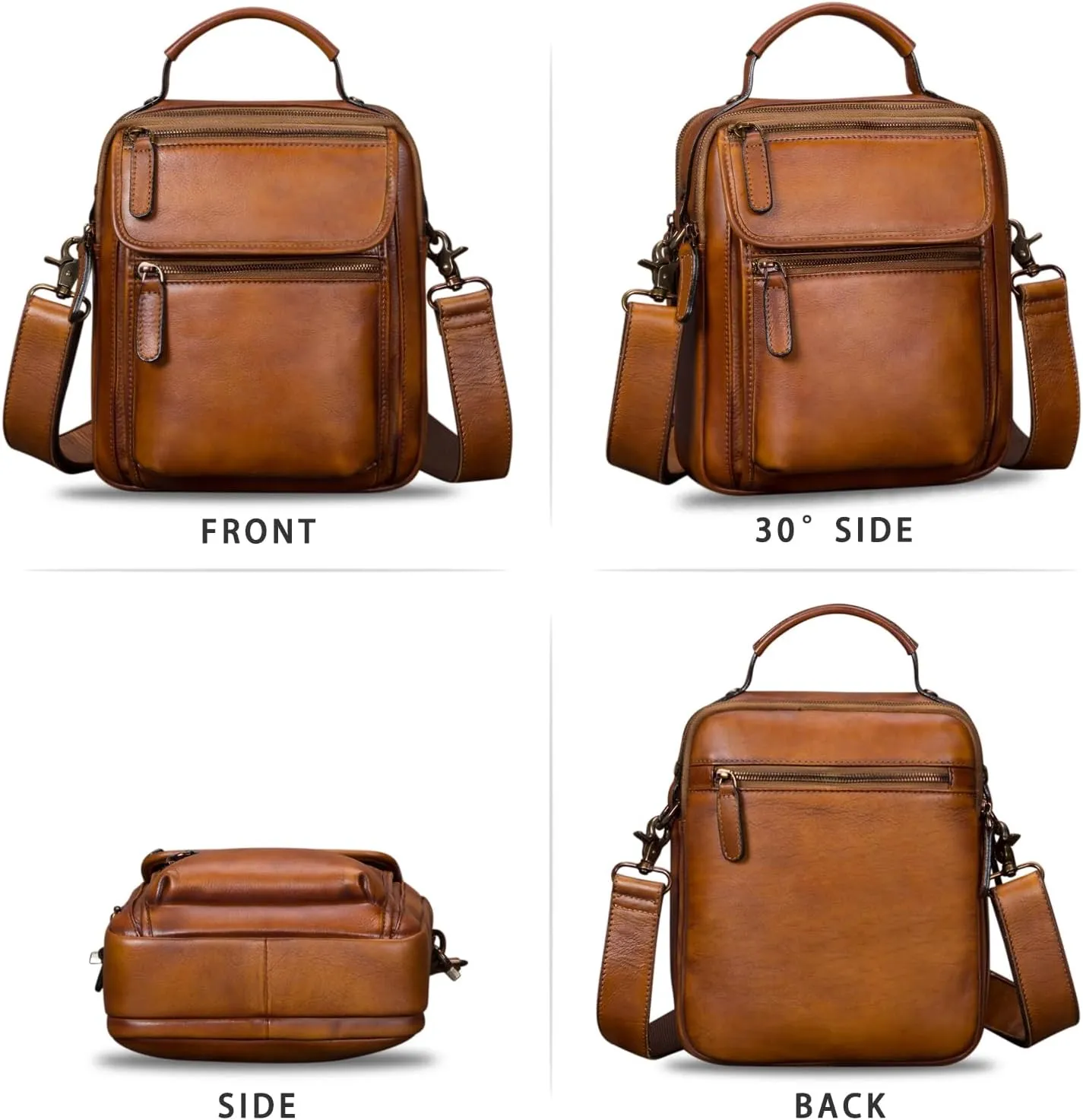 IVTG Genuine Leather Messenger Bag for Men Sling Purse Crossbody Shoulder Bags Satchel for Work Business Handbags