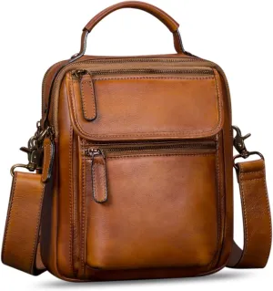IVTG Genuine Leather Messenger Bag for Men Sling Purse Crossbody Shoulder Bags Satchel for Work Business Handbags